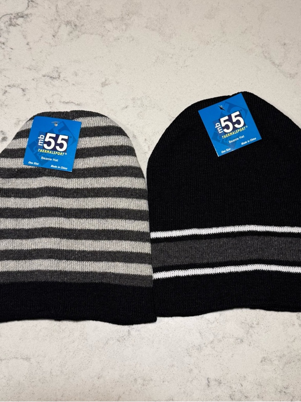 NWT- mb55 (2) Thermalsport Beanie Hat - Black & Gray- One Size